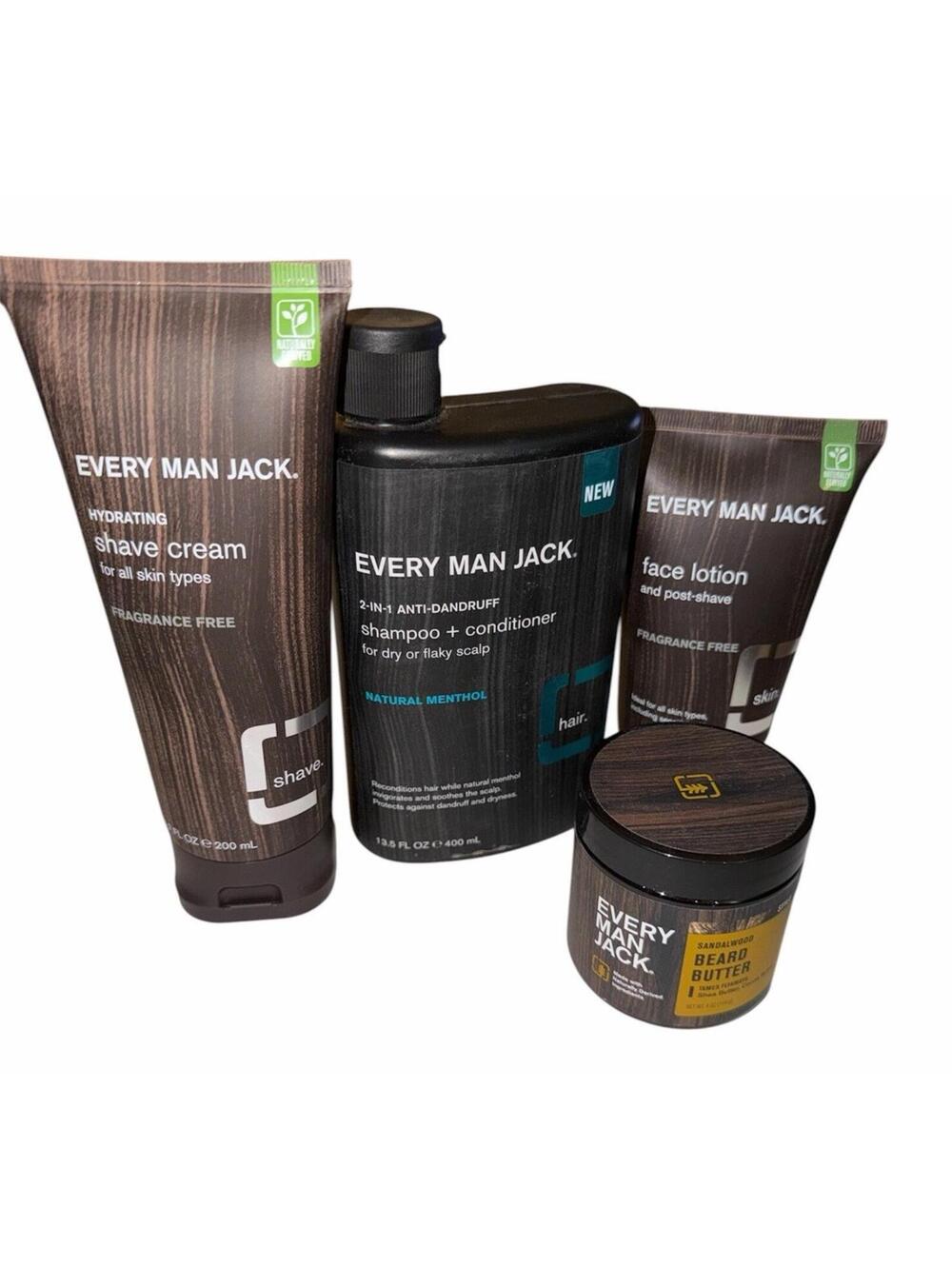 Every Man Jack Lot of 4 Men’s Grooming Bundle: Shampoo & Conditioner Shave Cream